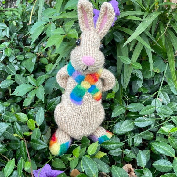 Hand crafted knit and needle felted rainbow pride love is love bunny artisan - Picture 8 of 16
